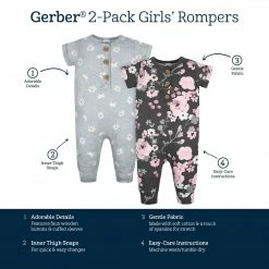 Promo 🔔 Gerber® 2-Pack Baby 👧 Girls Floral & Daisies Short Sleeve Rompers ✨ 11 Gerber® 2-Pack Baby Girls Floral & Daisies Short Sleeve Rompers