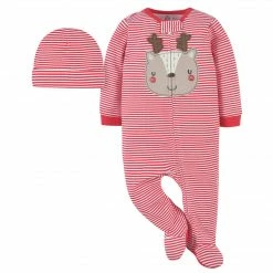 Gerber® 2-Piece Baby Neutral Reindeer Face Sleep 'n Play & Hat BabyPreemie - 24M