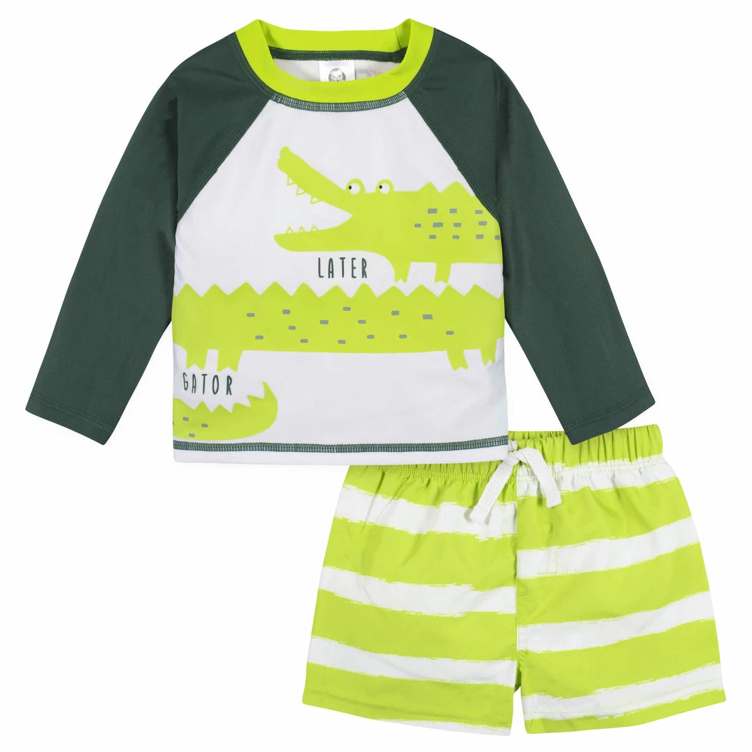 Best Pirce 🤩 Gerber® 2-Piece Baby & Toddler Boys Later Gator Rash Guard & Swim Trunks Set ❤️ 4 Gerber® 2-Piece Baby & Toddler Boys Later Gator Rash Guard & Swim Trunks Set