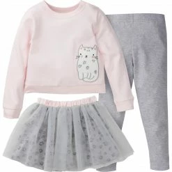 Gerber® 3-Piece Baby & Toddler Girls Purrfectly Cute French Terry Top, Tulle Tutu, & Legging Set