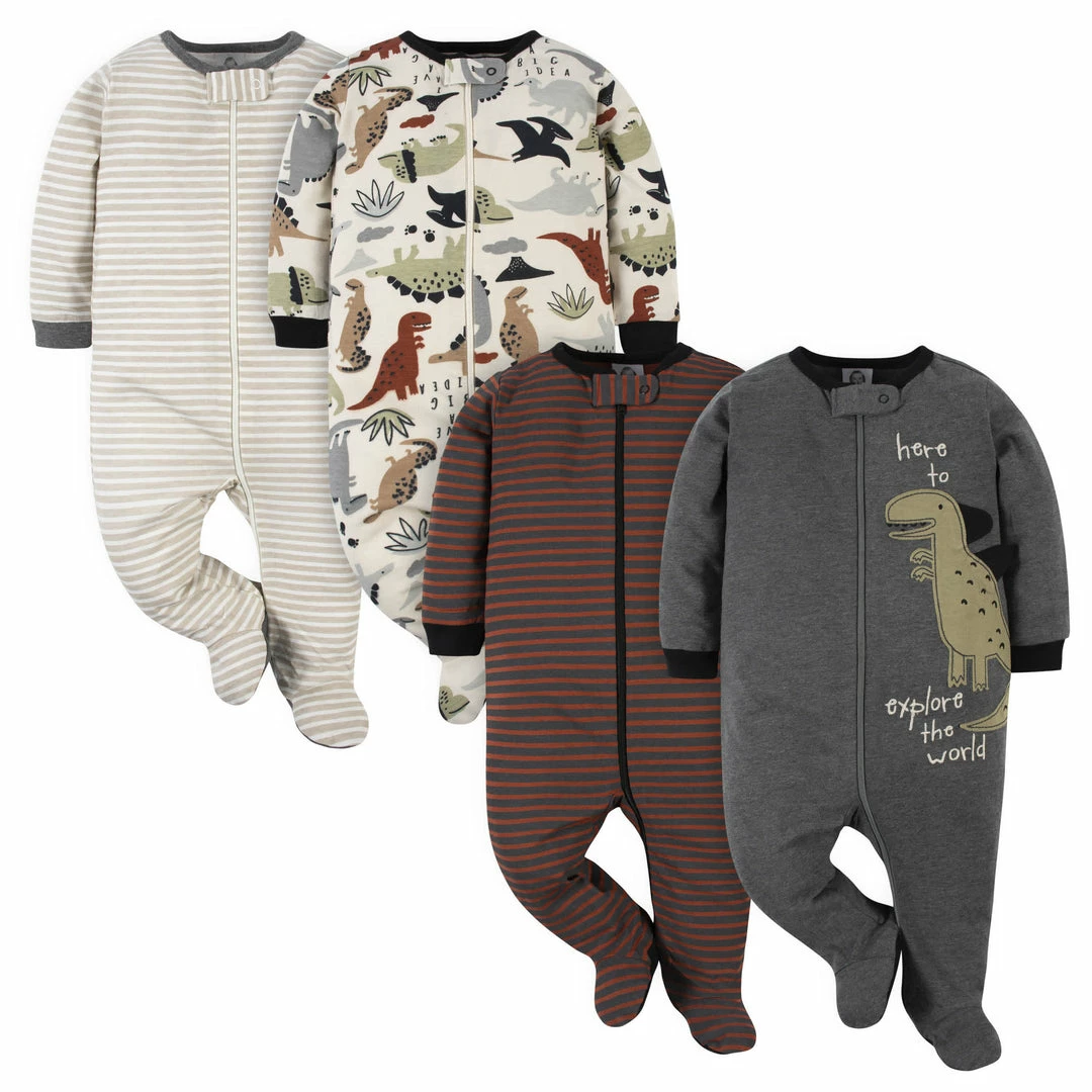 Hot Sale ✨ Gerber® Sleepwear 4-Pack Baby Boys Dino Sleep 'n Plays 🧨 1 Gerber® Sleepwear 4-Pack Baby Boys Dino Sleep 'n Plays