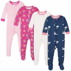 Gerber® 4-Pack Baby & Toddler Girls Dreams & Rainbows Snug Fit Footed Cotton Pajamas BabyPreemie - 24M