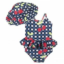 Gerber® 2-Piece Girls Cherry Kisses Swimsuit & Hat Bundle