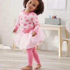 Gerber® 3-Piece Baby & Toddler Girls Pink A Dots French Terry Top, Tulle Tutu, & Legging Set BabyPreemie - 24M