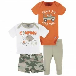 Gerber® 4-Piece Baby Boys Camping Fun Onesies® Bodysuit, Tee, Shorts & Pant Set See What's New