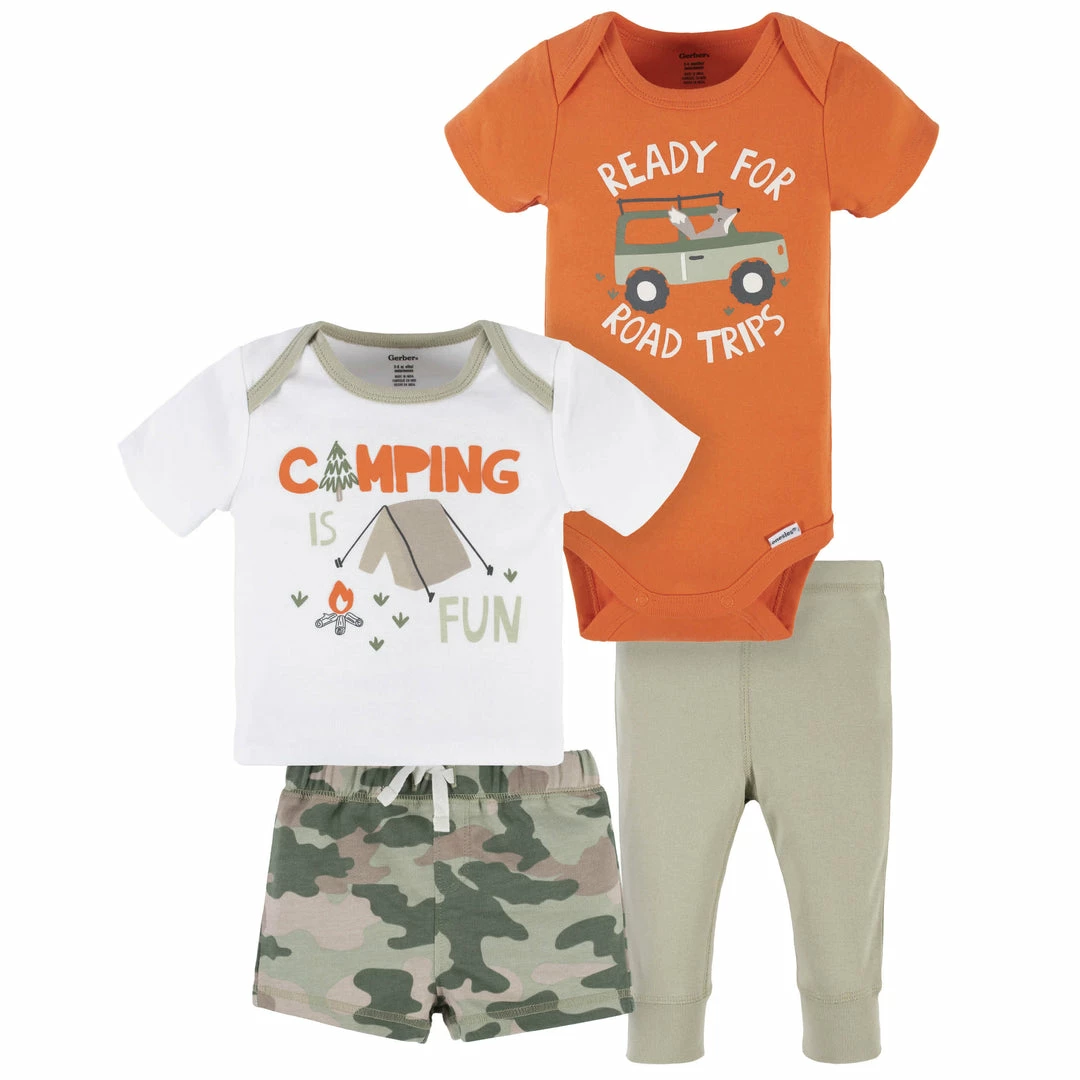 Outlet ⭐ Gerber® 4-Piece Baby Boys Camping Fun Onesies® Bodysuit, Tee, Shorts & Pant Set See What's New ✔️ 1 Gerber® 4-Piece Baby Boys Camping Fun Onesies® Bodysuit, Tee, Shorts & Pant Set See What's New