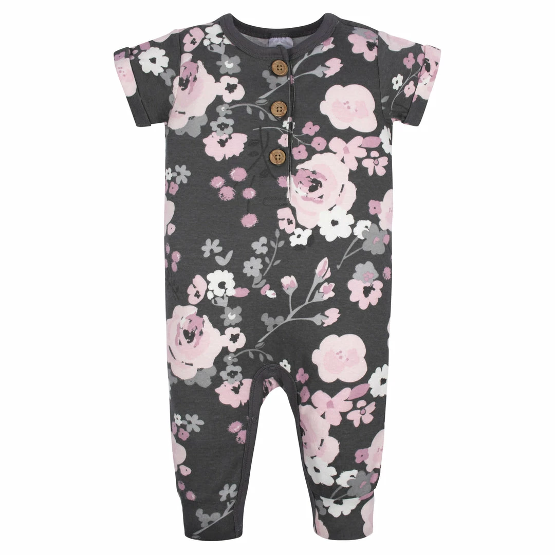 Promo 🔔 Gerber® 2-Pack Baby 👧 Girls Floral & Daisies Short Sleeve Rompers ✨ 2 Gerber® 2-Pack Baby Girls Floral & Daisies Short Sleeve Rompers