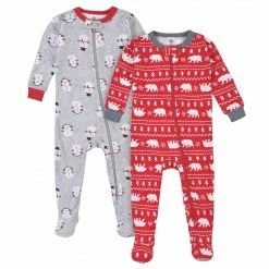 Gerber® 2-Pack Baby Neutral Bear & Snowman Snug Fit Footed Cotton Pajamas BabyPreemie - 24M