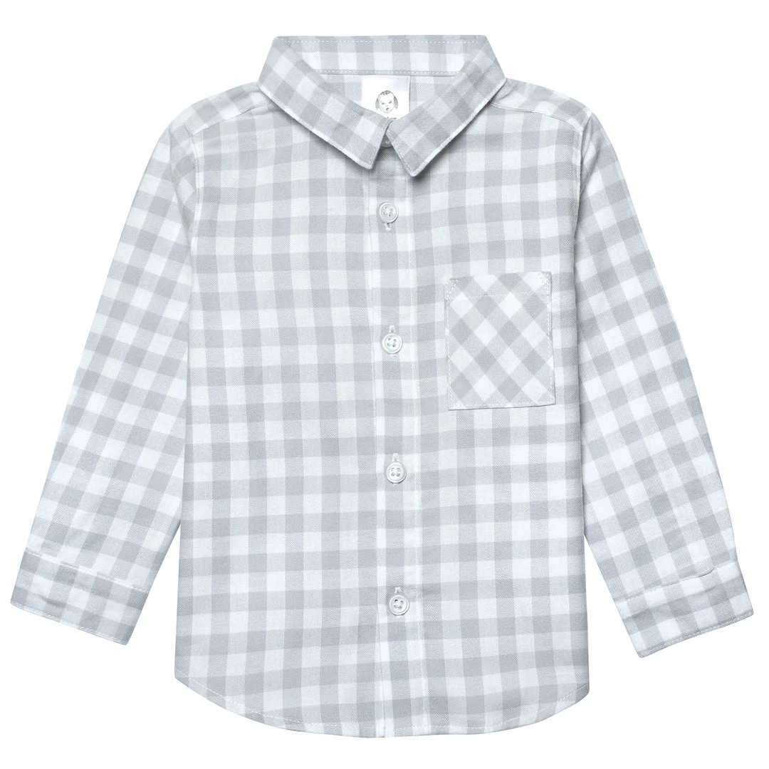 Brand new ✔️ Gerber® Kids Infant & Toddler Boys Gray Plaid Woven Plaid 👚 Shirt 🎁 1 Gerber® Kids Infant & Toddler Boys Gray Plaid Woven Plaid Shirt