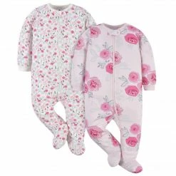 Gerber® 2-Pack Baby Girls Comfy Stretch Roses & Bunnies Sleep 'n Plays