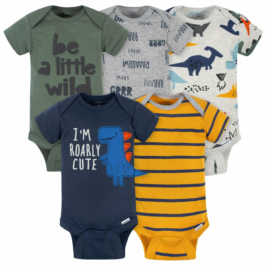 Best Pirce 🧨 Gerber® 5-Pack Baby Boys Dino Short Sleeve Onesies® Bodysuits BabyPreemie - 24M ⭐ 1 Gerber® 5-Pack Baby Boys Dino Short Sleeve Onesies® Bodysuits BabyPreemie - 24M