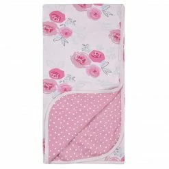 Gerber® Baby Girls Comfy Stretch Roses & Bunnies Reversible Baby Blanket