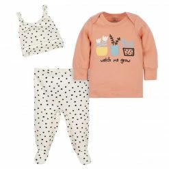 Gerber® BabyPreemie - 24M 3-Piece Baby Girls Comfy Stretch "Watch Me Grow" Shirt, Footed Pant And Cap Set