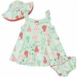 Gerber Childrenswear BabyPreemie - 24M 3-Piece Baby & Toddler Girls Pear Dress, Diaper Cover & Sun Hat Set