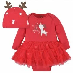 Gerber® 2-Piece Baby Girls Reindeer Skirted Onesies® Bodysuit & Cap BabyPreemie - 24M
