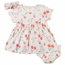 Gerber® See What's New 3-Piece Baby & Toddler Girls Cherry Kisses Dress, Diaper Cover & Headband Set