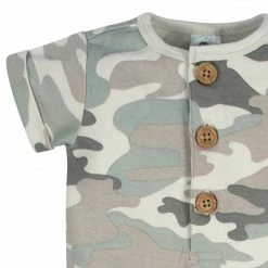 Gerber® 2-Pack Baby Boys Camo & Blue Short Sleeve Rompers