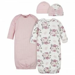 Gerber® 4-Piece Organic Baby Girls Floral Gowns & Caps