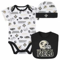 NFL New Orleans Saints 3-Piece Baby Boys Bodysuit, Bib, And Cap Set BabyPreemie - 24M