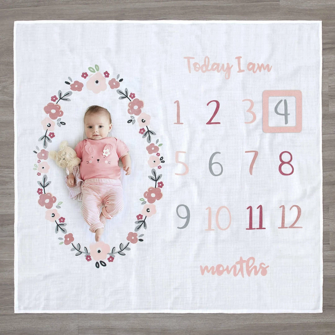 Discount 🎉 Gerber® 2-Piece Baby 👧 Girls Floral Milestone Blanket Set ⌛ 2 Gerber® 2-Piece Baby Girls Floral Milestone Blanket Set