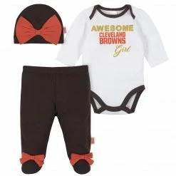 NFL Cleveland Browns Baby Girls Bodysuit, Pant, And Cap Set