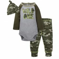 Gerber® 3-Piece Baby Boys Comfy Camo Onesies® Bodysuit, Pant, & Cap Set