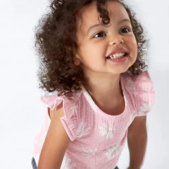 Gerber® Kids Infant & Toddler Girls Pink Floral Gauze Flutter Sleeve Top BabyPreemie - 24M