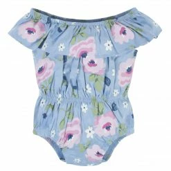 Gerber® See What's New 2-Piece Baby Girls Periwinkle Garden Wide Neck Romper & Headband Set