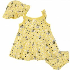 Gerber Childrenswear BabyPreemie - 24M 3-Piece Baby & Toddler Girls Bee Garden Dress, Diaper Cover & Sun Hat Set