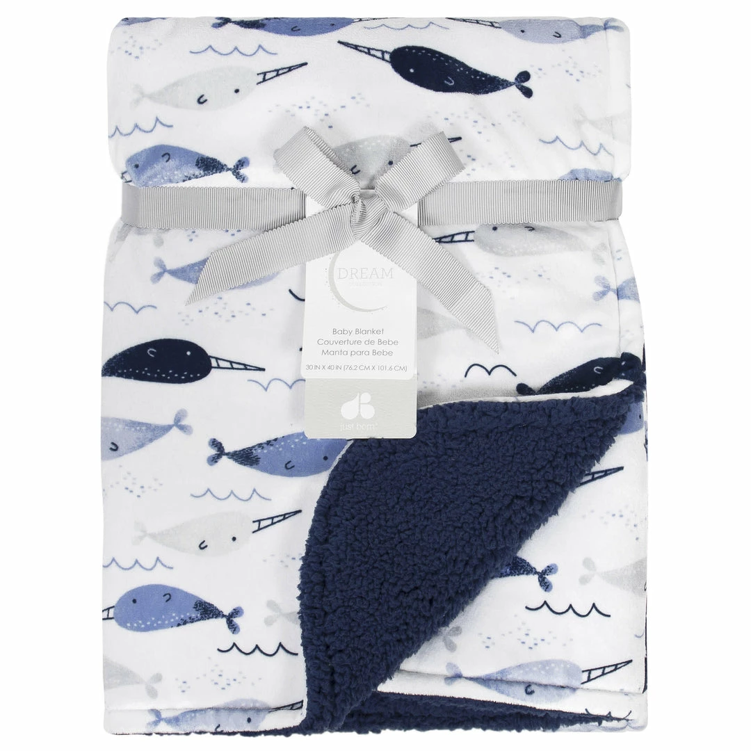 Cheapest 🥰 Just Born By Gerber® Blue Narwhal Printed Blanket 🎉 2 Just Born By Gerber® Blue Narwhal Printed Blanket