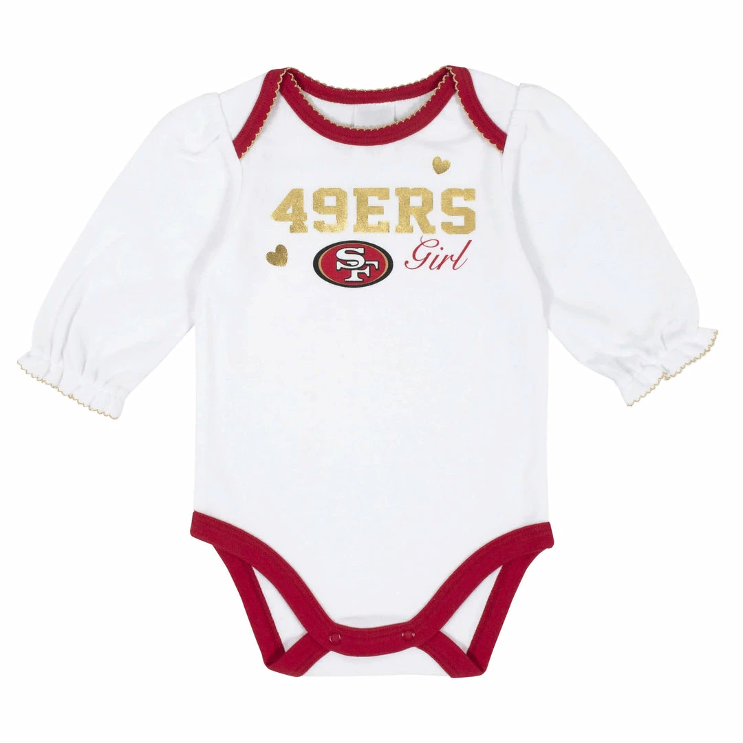 Promo 🧨 NFL BabyPreemie - 24M San Francisco 49ers Baby 👧 Girls Long Sleeve Bodysuits 😍 3 NFL BabyPreemie - 24M San Francisco 49ers Baby Girls Long Sleeve Bodysuits