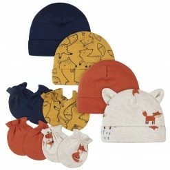 Gerber® 8-Piece Baby Boys Fox Caps & Mittens Set