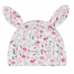 Gerber® 4-Piece Baby Girls Comfy Stretch Roses & Bunnies Caps & No Scratch Mittens Set BabyPreemie - 24M
