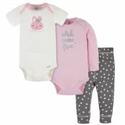 Gerber® 3-Piece Baby Girls Pink A Dots Onesies® Bodysuits & Pants Set BabyPreemie - 24M