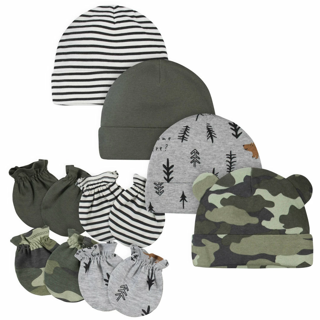 Outlet ✔️ Gerber® 8-Piece Baby Boys Bear Caps & Mittens Set ❤️ 1 Gerber® 8-Piece Baby Boys Bear Caps & Mittens Set