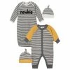 BabyPreemie - 24M Gerber® 4-Piece Baby Boys Striped Coverall, Gown, And Caps Gift Set