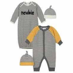 BabyPreemie - 24M Gerber® 4-Piece Baby Boys Striped Coverall, Gown, And Caps Gift Set