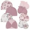 Gerber® BabyPreemie - 24M 8-Piece Organic Baby Girls Floral Caps & No Scratch Mittens