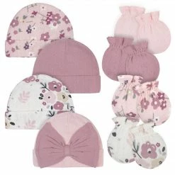 Gerber® BabyPreemie - 24M 8-Piece Organic Baby Girls Floral Caps & No Scratch Mittens