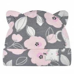 Gerber® 4-Piece Baby Girls Comfy Stretch Floral Leopard Caps & No Scratch Mittens Set BabyPreemie - 24M