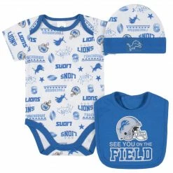 NFL Detroit Lions 3-Piece Baby Boys Bodysuit, Bib, And Cap Set BabyPreemie - 24M