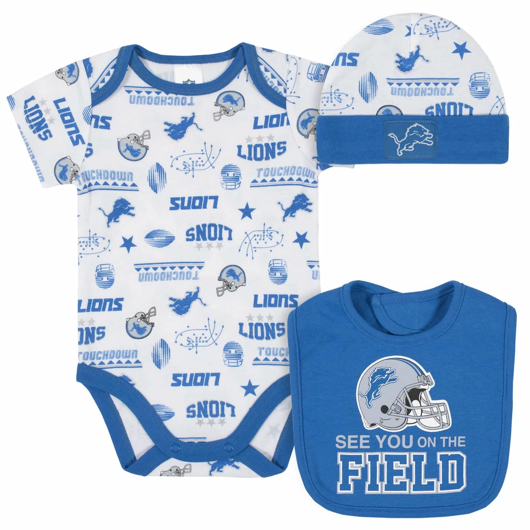 Cheapest ❤️ NFL Detroit Lions 3-Piece Baby Boys Bodysuit, Bib, And Cap Set BabyPreemie - 24M ✔️ 1 NFL Detroit Lions 3-Piece Baby Boys Bodysuit, Bib, And Cap Set BabyPreemie - 24M