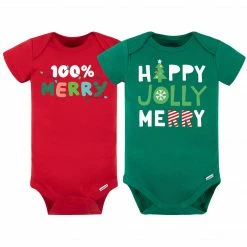 Gerber® 2-Pack Baby "100% Merry" & "Happy, Jolly, Merry" Short Sleeve Onesies® Holiday Bodysuits BabyPreemie - 24M