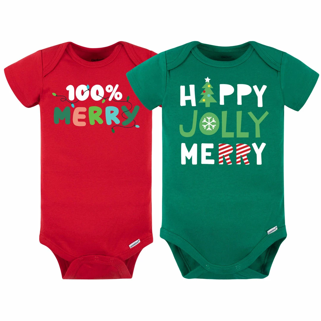 Cheap 🛒 Gerber® 2-Pack Baby "100% Merry" & "Happy, Jolly, Merry" Short Sleeve Onesies® Holiday Bodysuits BabyPreemie - 24M 👍 1 Gerber® 2-Pack Baby "100% Merry" & "Happy, Jolly, Merry" Short Sleeve Onesies® Holiday Bodysuits BabyPreemie - 24M