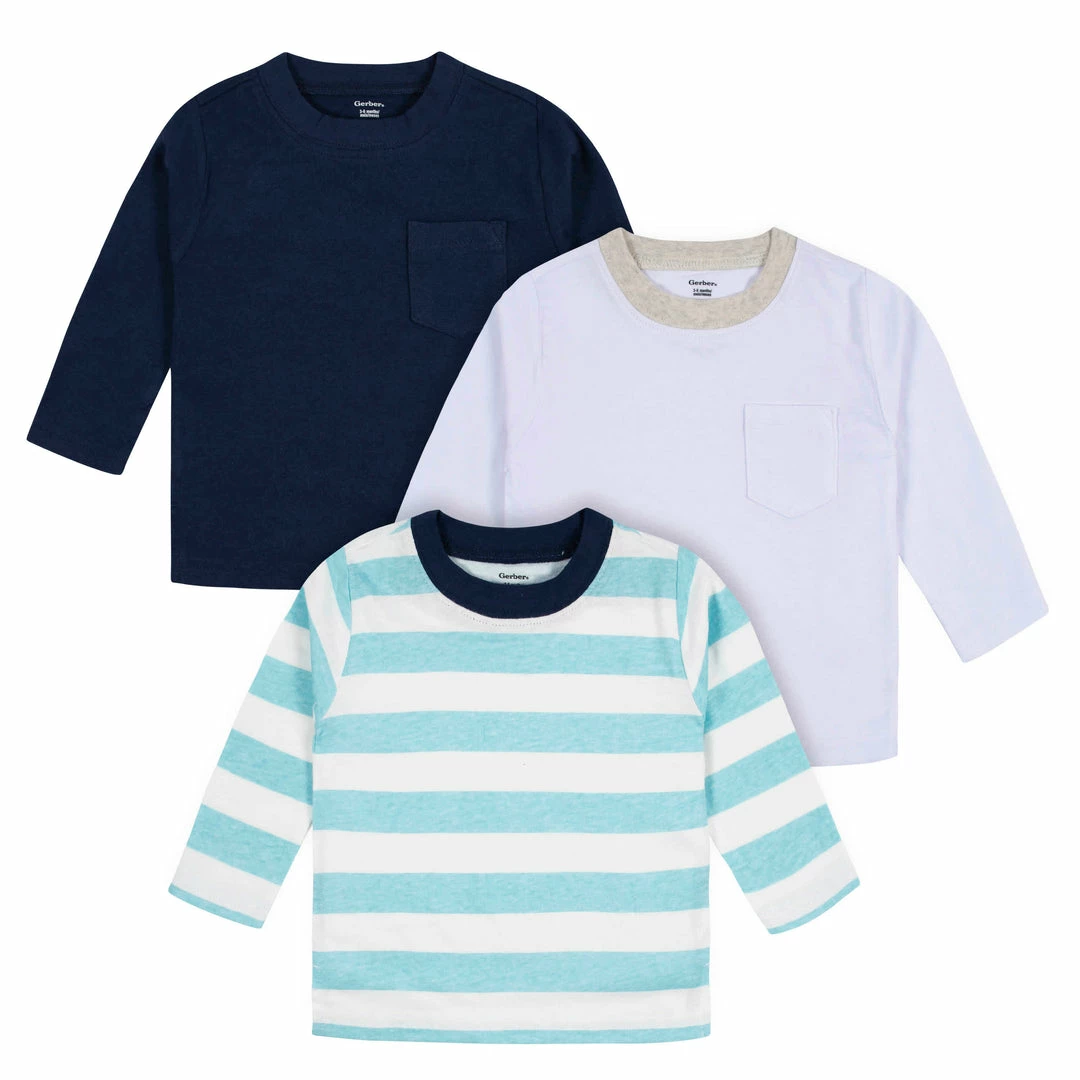 Wholesale 👍 Gerber® 3-Pack Baby & Toddler Boys Royal Blues Long Sleeve Pocket Tees See What's New 🥰 1 Gerber® 3-Pack Baby & Toddler Boys Royal Blues Long Sleeve Pocket Tees See What's New
