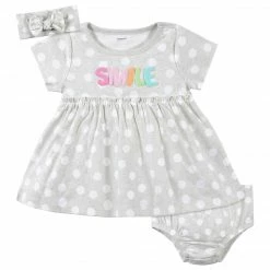 Gerber® 3-Piece Baby & Toddler Girls Dots Of Rainbows Dress, Diaper Cover & Headband Set