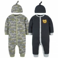 Gerber® 4-Piece Baby Boys Camo & Lion Coveralls & Cap Set
