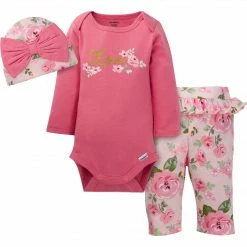 Gerber® 3-Piece Baby Girls Feelin' Floral Onesies® Bodysuit, Pant, & Cap Set BabyPreemie - 24M