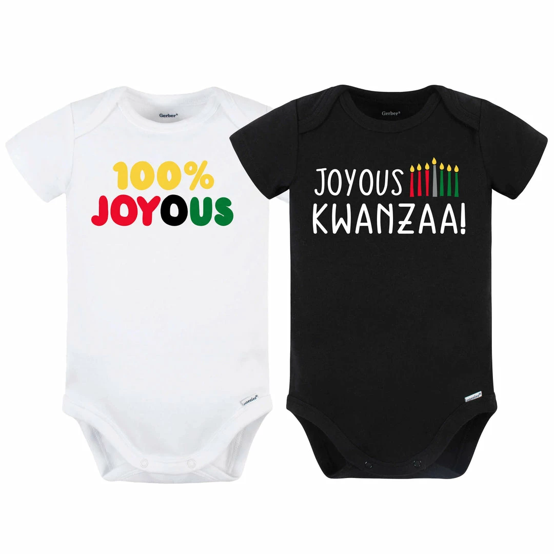 Top 10 😀 Gerber® 2-Pack Baby "Joyous Kwanzaa" & "100% Joyous" Short Sleeve Onesies® Holiday Bodysuits ⭐ 1 Gerber® 2-Pack Baby "Joyous Kwanzaa" & "100% Joyous" Short Sleeve Onesies® Holiday Bodysuits