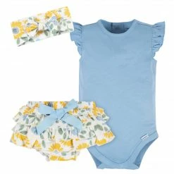 Gerber® 3-Piece Baby Girls Sunny Garden Onesies® Bodysuit, Diaper Cover & Headband Set